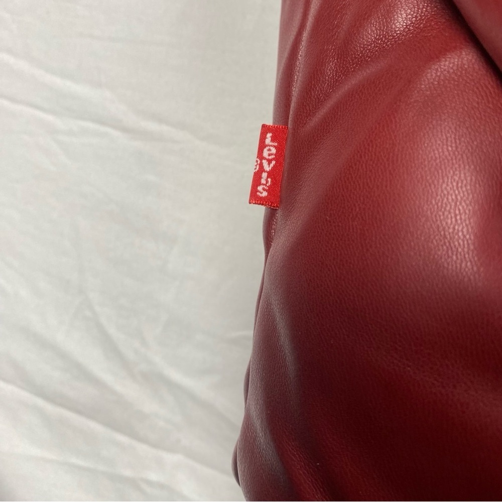 Levi's Women’s Faux Leather Cinch Waist Red Hooded Puffer Coat Size XXL - Picture 5 of 12